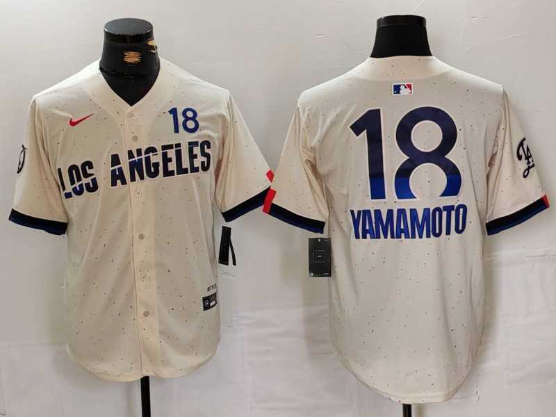 Mens Los Angeles Dodgers #18 Yoshinobu Yamamoto Cream 2024 City Connect Limited Jersey